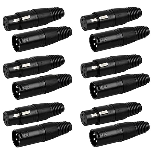 Greluma 12 Stück 3-polige XLR-Anschlüsse,XLR-Stecker und-Buchsen,Mikrofonkabelstecker,Mikrofon-Audiobuchse,schwarzes Gehäuse von Greluma