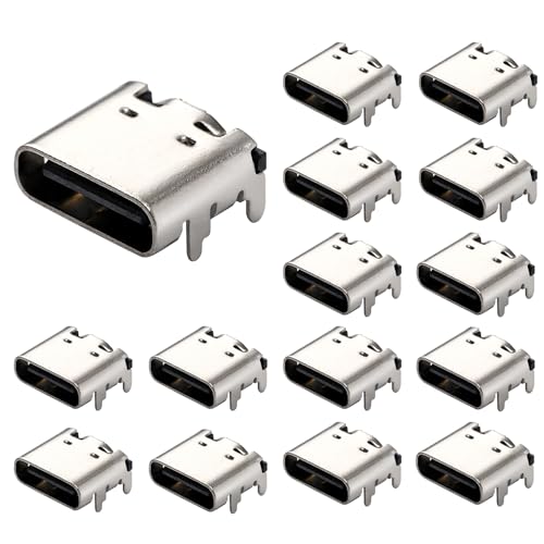 Greluma 15 Stk USB-3.1 USB-C-Buchse, 16-poliger Typ-C-Buchse für PCB-Design, Heimwerken, Hochstromladung – SMD, SMT von Greluma