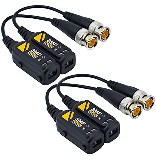 Greluma 2 Paar 8MP / 4K Passiver HD BNC Video Balun Transceiver Sender über UTP RJ45 Kabel AHD/TVI/CVI/CVBS Kabelanschlüsse für 720P / 960P / 1080P / 3/4/5 / 8MP CCTV Überwachungskameras von Greluma