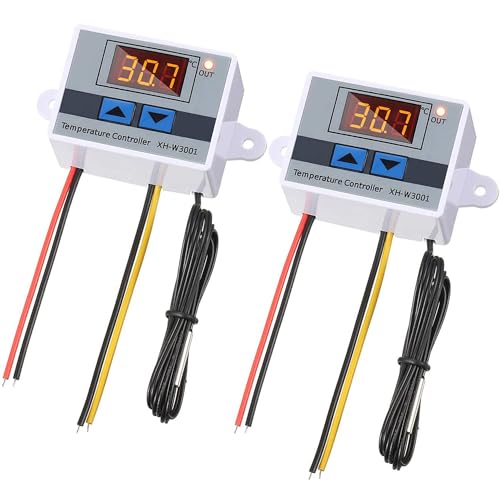 Greluma 2 STK XH-W3001 DC12V 10A 120W Thermostatschalter, digitaler LED-Temperaturregler mit wasserdichter Sonde, elektronischer programmierbarer Thermostat für Heizung und Kühlung (-50℃ bis 110℃) von Greluma