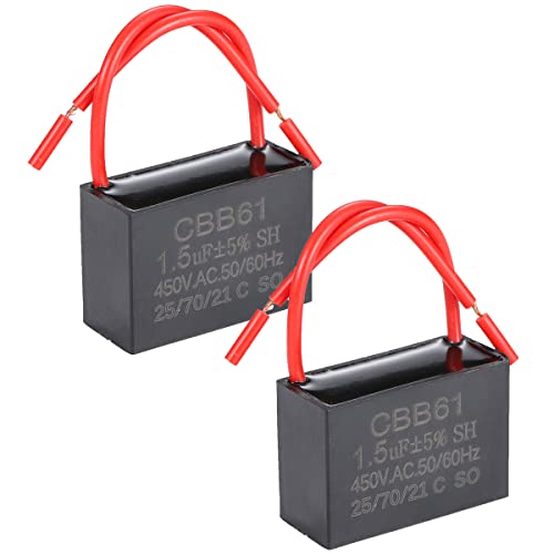 Greluma 2 Stk 1,5 uF 450 V AC CBB61 Deckenventilator Kondensator 50/60 Hz Motor, keine Polarität, 2-Draht Greluma 2 Stk 1,5 uF 450 V AC CBB61 Deckenventilator Kondensator 50/60 Hz Motor, keine Polarität, 2-Draht von Greluma