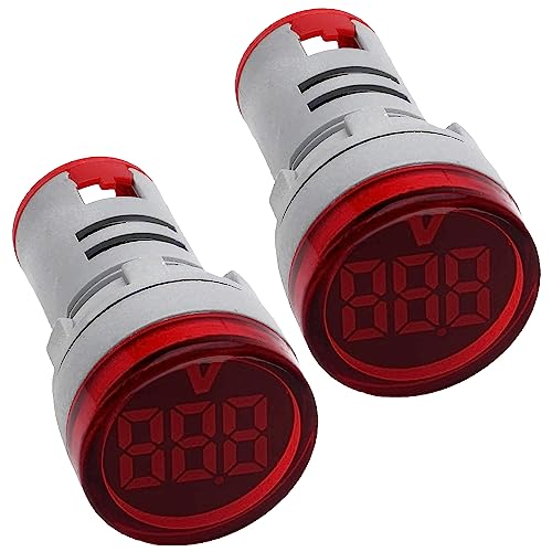 Greluma 2 Stück 12–500 V AC Digital-Voltmeter, Spannungsmesser, Volt-Messgerät, 110 V, 220 V, 380 V, rote LED-Anzeige mit 22 mm kleinem runden Kopf von Greluma