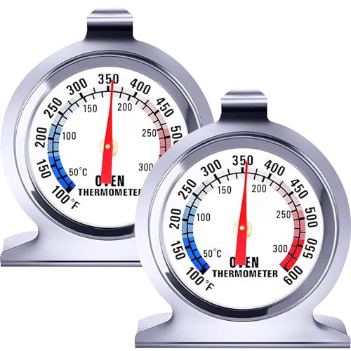Greluma 2 Stk Ofenthermometer für Grill Smoker BBQ 50–300 °C/100–600 °F, Edelstahl-Ofenthermometer für Elektro-/Gasherd, großes Zifferblatt-Thermometer für Küche, Kochen, Backen von Greluma