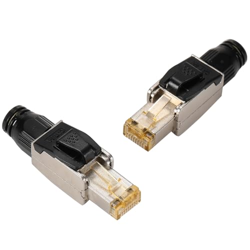 Greluma 2 Stk RJ45 Cat6A Werkzeugloser Stecker, vergoldeter werkzeugloser Netzwerkstecker, geschirmter Ethernet Stecker für Cat5/Cat5e/Cat6-Ethernet-Kabel, bis zu 10 Gbit/s von Greluma