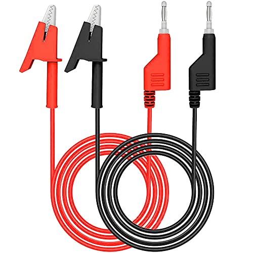 Greluma 2 Stk. Messleitungen, 4 mm stapelbarer Bananenstecker an krokodilklemmen Flexibler Kabeldraht (1 m / 3,3 Fuß) für elektrische Multimeter Prüfung von Greluma