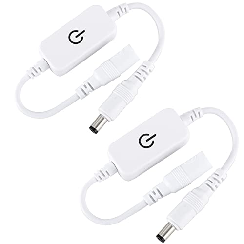 Greluma 2 Stück 12 24V 4A Einfarbiger LED Streifen Helligkeitsregler Ein/Aus Schalter Inline Taktschalter DC Mini LED Dimmer Touch Schalter (weiße Farbe) von Greluma