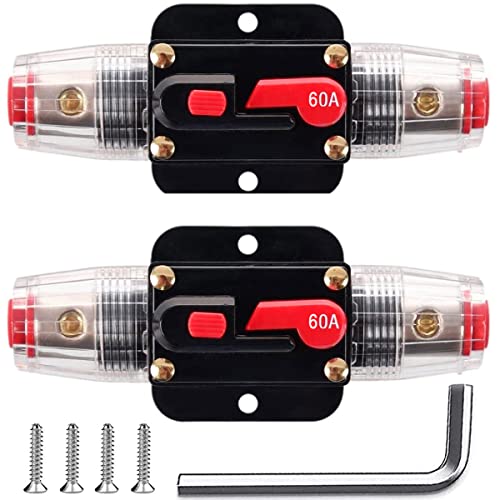 Greluma 2 Stück 60 A Inline-Leistungsschalter-Zurücksetzen-Sicherung, 12V-24V DC-Zurücksetzen-Sicherungshalter 60 A mit Manuellem Zurücksetzen für den Schutz von Auto-Marineboot-Audiosystemen Greluma 2 Stück 60 A Inline-Leistungsschalter-Zurücksetzen-Sicherung, 12V-24V DC-Zurücksetzen-Sicherungshalter 60 A mit Manuellem Zurücksetzen für den Schutz von Auto-Marineboot-Audiosystemen von Greluma