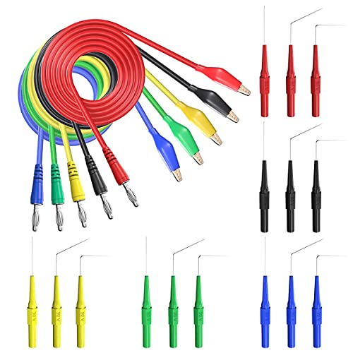 Greluma 20 Stk Rückensonden Kit, 15 Stück 30V Hinterer Sondenstift mit 3 Konfigurationen, 5 Stück 4mm Bananenstecker zu Krokodilklemmen Messleitungen (1m/3,28 Fuß) von Greluma