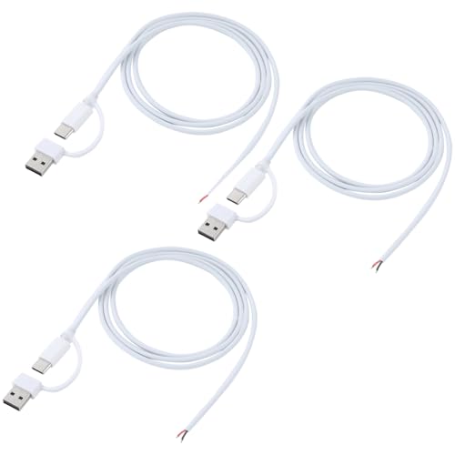 Greluma 3 Stk 1 m USB C und A 2 in 1 auf 2 poliges Kabel mit blankem Draht und offenem Ende, 5 V 2 A USB A Typ C Stecker 2 poliges Pigtail Stromkabel Ersatz DIY Kabel Greluma 3 Stk 1 m USB C und A 2 in 1 auf 2 poliges Kabel mit blankem Draht und offenem Ende, 5 V 2 A USB A Typ C Stecker 2 poliges Pigtail Stromkabel Ersatz DIY Kabel von Greluma