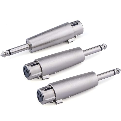 Greluma 3 Stück 1/4 Zoll TS-Stecker auf XLR-Buchse,unsymmetrischer 6,35-mm-Monostecker auf 3-polige XLR-Buchse,Konverter-Audioanschlüsse von Greluma