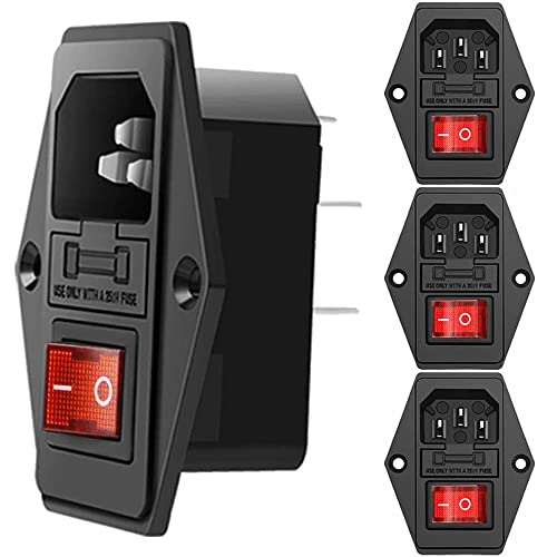 Greluma 4 Stk 3 Poliger IEC320 C14-Eingangsmodul Stecker 10A-Sicherungsschalter, Männliche Steckdose 10A 250V AC für Laborgeräte Medizinische Geräte von Greluma