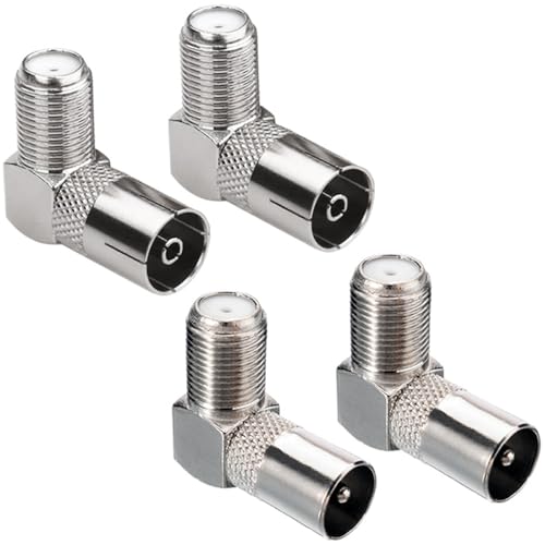 Greluma 4 Stk 90-Grad-F-Typ-Buchse auf PAL-Stecker/Buchse, rechtwinklige Satellitenantennen-HF-Koaxialadapter von Greluma