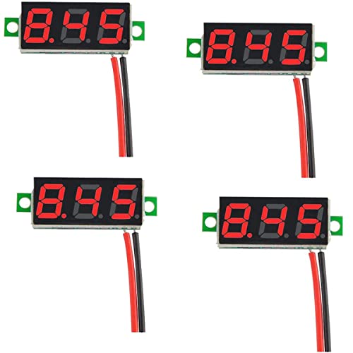 Greluma 4 Stück 0,28" Mini-Digital-DC-Voltmeter, Zweileiter-2,5-30-V-Mini-DC-Voltmeter, Spannungsprüfer, Rote Anzeigefarbe von Greluma