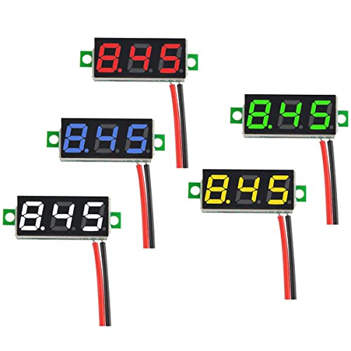 Greluma 5 Stück 0,28" Mini Digital DC Voltmeter, Zweileiter 2,5 V-30 V Mini DC Voltmeter Spannungsprüfer Meter - 5 Farben von Greluma