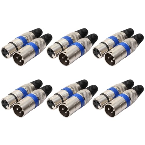 Greluma 6 Paar 3 polige XLR Lötstecker -6 Stecker und 6 Buchsen Kabelstecker Mikrofon Audiobuchse,aus Zinklegierung für hohe Leitfähigkeit von Greluma