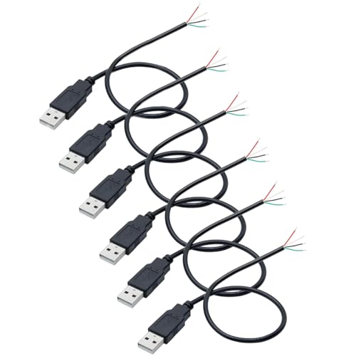 Greluma 6 Stk 0,3 m langes USB-Stecker-Pigtail, 22 AWG 4-adriges USB 2.0-Kabel, 4-poliges blankes Drahtende mit offenem Ende, 0,3 m langes USB-Stecker-Kabel, 12 V USB-Stecker-Stromkabel Greluma 6 Stk 0,3 m langes USB-Stecker-Pigtail, 22 AWG 4-adriges USB 2.0-Kabel, 4-poliges blankes Drahtende mit offenem Ende, 0,3 m langes USB-Stecker-Kabel, 12 V USB-Stecker-Stromkabel von Greluma