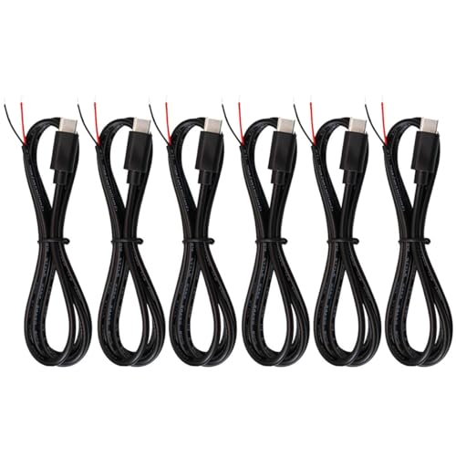 Greluma 6 Stk 1 Meter Typ-C-Pigtail-Kabel, 2-adriges USB-C-Verlängerungskabel, 22AWG 12V 3A Typ-C-Steckerkabel, USB-C-Stecker auf 2-poligen Blankdraht-Stecker mit offenem Ende für DIY, schwarze Greluma 6 Stk 1 Meter Typ-C-Pigtail-Kabel, 2-adriges USB-C-Verlängerungskabel, 22AWG 12V 3A Typ-C-Steckerkabel, USB-C-Stecker auf 2-poligen Blankdraht-Stecker mit offenem Ende für DIY, schwarze von Greluma