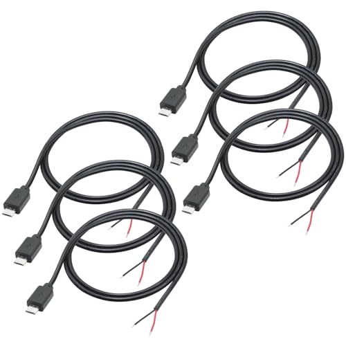 Greluma 6 Stk 1m Micro USB Stecker, 2 adriges Pigtail Kabel, 12V, 3A, 2 poliger Micro USB Stecker, blanker Draht, offenes Ende, Verlängerungskabel von Greluma