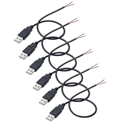 Greluma 6 Stk 22 AWG USB-Pigtail, 2-adriges USB 2.0-Kabel, 2-poliger blanker Draht mit offenem Ende, 0,3 m langes USB-Steckerkabel, 12 V 3 A USB-Stecker-Stromkabel Greluma 6 Stk 22 AWG USB-Pigtail, 2-adriges USB 2.0-Kabel, 2-poliger blanker Draht mit offenem Ende, 0,3 m langes USB-Steckerkabel, 12 V 3 A USB-Stecker-Stromkabel von Greluma