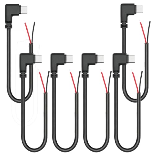 Greluma 6 Stk 25cm rechtwinkliges 2 adriges Pigtail Kabel vom Typ C, 12V, 3A, 90 Grad USB C Stecker auf 2 poliges blankes Kabel mit offenem Ende, Verlängerungskabel für Heimwerker Greluma 6 Stk 25cm rechtwinkliges 2 adriges Pigtail Kabel vom Typ C, 12V, 3A, 90 Grad USB C Stecker auf 2 poliges blankes Kabel mit offenem Ende, Verlängerungskabel für Heimwerker von Greluma