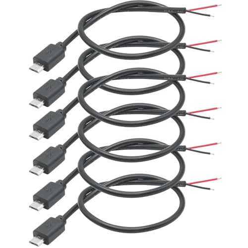 Greluma 6 Stk 30cm Micro USB Stecker, 2 adriges Pigtail Kabel, 12V, 3A, 2 poliger Micro USB Stecker, blanker Draht, offenes Ende, Verlängerungskabel Greluma 6 Stk 30cm Micro USB Stecker, 2 adriges Pigtail Kabel, 12V, 3A, 2 poliger Micro USB Stecker, blanker Draht, offenes Ende, Verlängerungskabel von Greluma