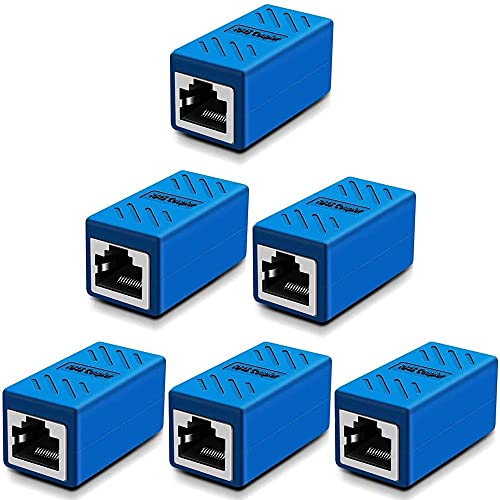 Greluma 6 Stk RJ45-Koppler, Netzwerkkoppler, Ethernet-Steckverbinder, Geschirmter Inline-Koppler für Cat7/Cat6/Cat5e/Cat5 Ethernet Kabel Verlängerungsstecker Buchse zu Buchse (Blau) von Greluma