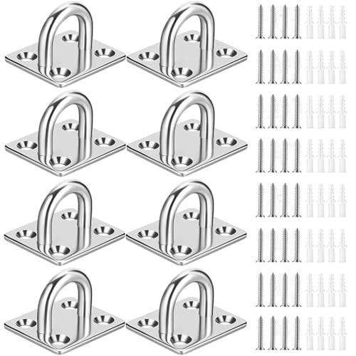 Greluma 8 Stk Robuste Ösenplatte mit Klammerring, Hakenschlaufe, U-förmige Segelschirm-Hardware – M5 Wand-/Decken-Hängemattenhaken, Aufhänger für Schaukelaufhängung – Edelstahl 304 von Greluma
