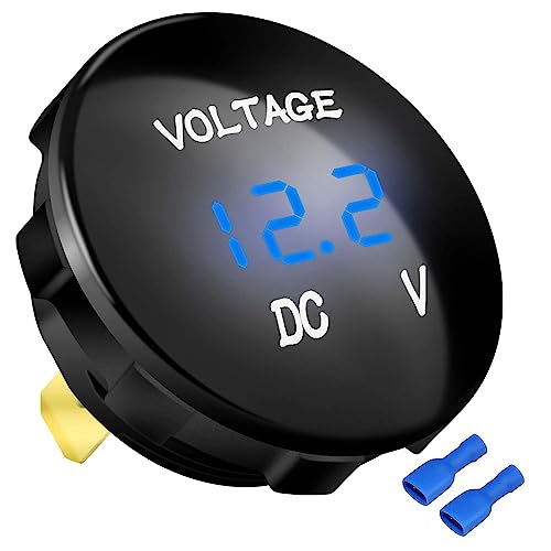 Greluma DC 12 V 24 V Kfz-Ersatz-Voltmeter-Messgerät, wasserdichter 12 V 24 V 36 V digitaler LED-Spannungsmesser mit blauer Displayfarbe, Mini-Batterieüberwachungsanzeige für Auto, Boot, Marine von Greluma