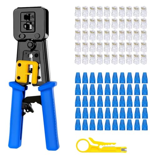 Greluma Ethernet RJ45 Crimpwerkzeugsatz, Durchgangs Crimpwerkzeugsatz für Cat5, Cat5e und Cat6 mit 50 Cat6 Durchgangssteckern, 50 Abdeckungen und Abisolierzange Greluma Ethernet RJ45 Crimpwerkzeugsatz, Durchgangs Crimpwerkzeugsatz für Cat5, Cat5e und Cat6 mit 50 Cat6 Durchgangssteckern, 50 Abdeckungen und Abisolierzange von Greluma