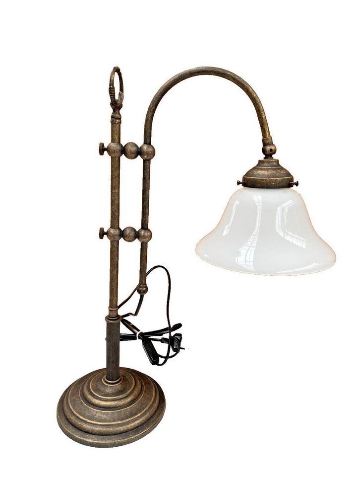 Gremegro Teichleuchte Tischlampe Antik Jugendstil Schreibtischlampe Messing brüniert weiß, ohne Leuchtmittel von Gremegro
