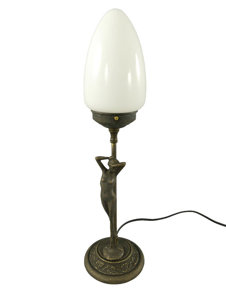 Gremegro Tischleuchte Tischlampe Jugendstil Frauenfigur Antik Schreibtischlampe Messing, ohne Leuchtmittel von Gremegro
