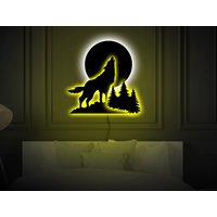 Wolf Neonschild, Led-Schild, Und Mond Wandkunst Mit Led, Leuchtschild, Neonlicht, Nachtlicht, Wanddekor von GrenadinStore