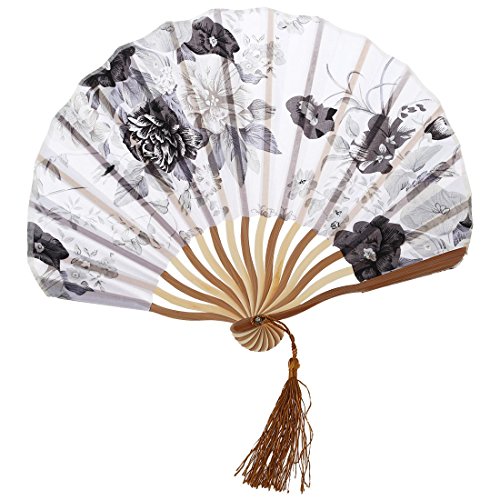 Grendly Chinesisch Pfingstrose Bluete Stoff Bambus-faltreifen Tanzend Hand-faecher Grendly Chinesisch Pfingstrose Bluete Stoff Bambus-faltreifen Tanzend Hand-faecher von Grendly