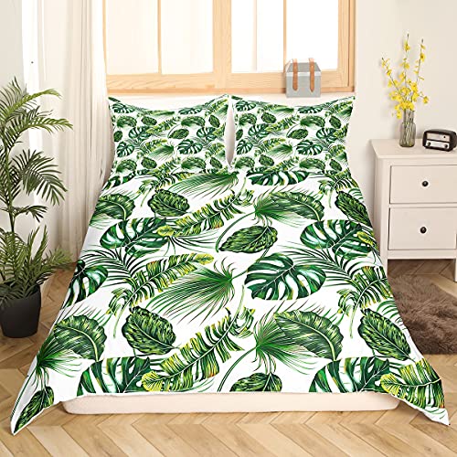 Palm Leaves Trösterbezug Hawaiianischer Bettbezug Monstera Banana Leaves Tagesdeckenbezug 135x200 Summer Tropical Leaves Bettwäsche-Set für Wohnzimmer Schlafzimmer Dekor, Grün Weiß von Greneric