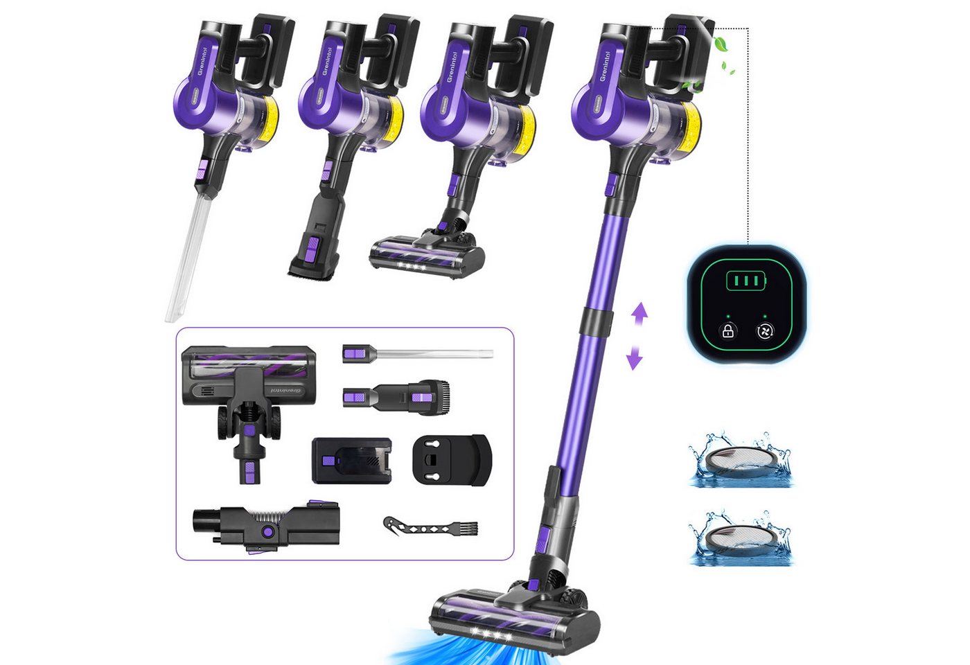 Grenintol Akku-Hand-und Stielstaubsauger Staubsauger,Akku Staubsauger 55000pa/500W,Akku Handstaubsauger, 500,00 W, beutellos, 8 in 1Staubsauger Hepa*4, Handstaubsauger mit Auto-Modus und ECO-Modus Grenintol Akku-Hand-und Stielstaubsauger Staubsauger,Akku Staubsauger 55000pa/500W,Akku Handstaubsauger, 500,00 W, beutellos, 8 in 1Staubsauger Hepa*4, Handstaubsauger mit Auto-Modus und ECO-Modus von Grenintol