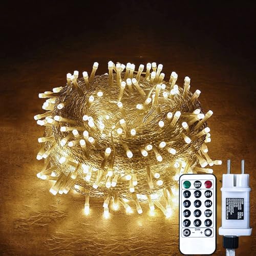 Gresonic 100/200/300/400er Led Lichterkette Strombetrieben mit Stecker Außen und Innen für Hochzeit Weihnachten Party Warmweiß (Warmweiss 8modi Dimmbar, 300LED) von Gresonic