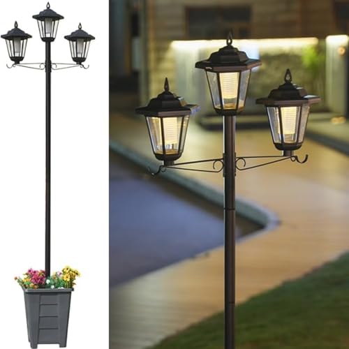 Gresonic 220cm solarlampe solar Drei gartenlaterne, gartenlampe Blumentopf-Basis für Garten，stehlampe garten，Warmweiß Gartenlampe IP44 Wasserdichte für Außen Innen Garten 220cm(3er Set Schwarz) von Gresonic