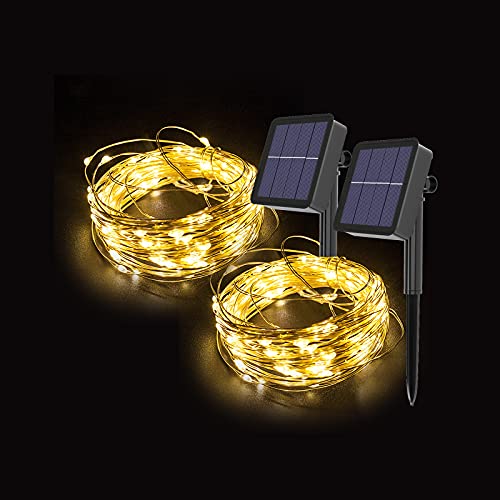 Gresonic Solar Kupferdraht Lichterkette Außen, Wasserdicht 8 Modi Solarlichterkette für Garten Terrasse Balkon Bäume,Lichtdraht Aussen Beleuchtung Deko(Warmweiß, 2 * 100LED Solar) von Gresonic