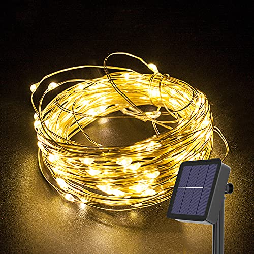 Gresonic Solar Kupferdraht Lichterkette Außen Wasserfall Lichterbündel LED Lichterschweif, Wasserdichte Lichterstrang für Gießkanne Innen Deko Warmweiß (Warmweiß, 100LED Solar) von Gresonic