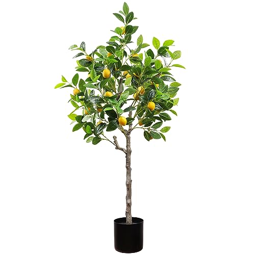 Gresorth 120 cm Künstliche Zitrone Bäume Dekoration Gefälschte Pflanzen mit Früchte für Wohnaccessoires Household Tabelle Büro Garten Innenbereich Draußen Kunststoff Eingetopft Realistisch Blätter von Gresorth