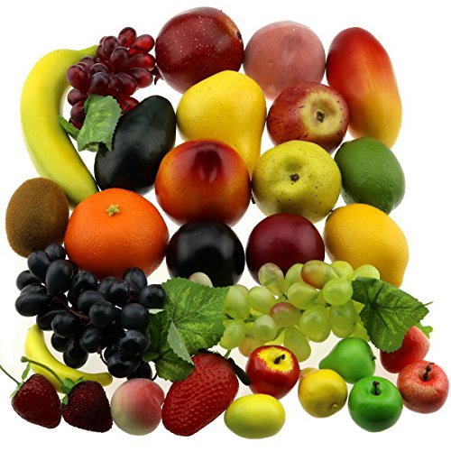 Gresorth 30 Fruchts Dekorativ Realistic Künstlich Frucht Fälschung Zitrone Banane Apfel Traube Pfirsich Birne von Gresorth