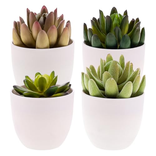 Gresorth 4 Stück Künstliche Sukkulenten Pflanze Dekoration in Töpfen Gefälschte Lotus Landschaft Assortiert Mini Eingetopft Verzierung Kabinett Tabelle Badezimmer von Gresorth