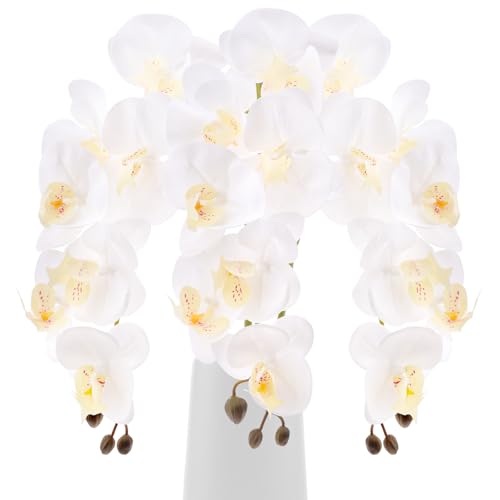 Gresorth 76cm Künstliche Orchidee Blumen Dekoration Faux Phalaenopsis Pflanze Zweigstelle Lebensecht Schmetterling Blumenstrauß Vorbau Verzierung Hochzeit Heim - Weiß 3 Stück von Gresorth