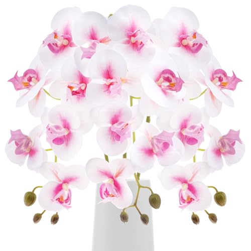 Gresorth 76cm Künstliche Orchidee Dekoration Faux Phalaenopsis Pflanze Realistisch Weiß Blumen Rosa Kern Verzierung Gefälschte Zweigstelle Anzeige für Badezimmer Vase - 3 Stück von Gresorth