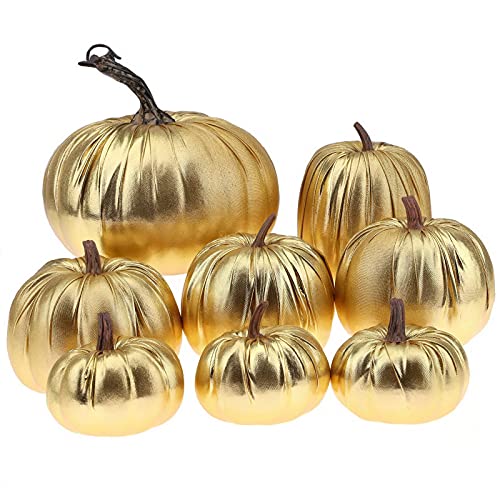 Gresorth 8 Stück Sortiert Gefälscht Handgefertigt Gold Leder Kürbisse Künstlich Herbsternte Halloween Dekoration Heim Bauernhaus… von Gresorth