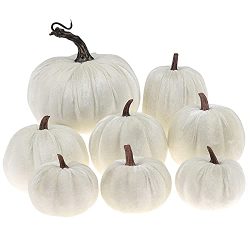 Gresorth 8 Stück Sortiert Gefälscht Handgefertigt Weiß Samt Kürbisse Künstlich Herbsternte Halloween Dekoration Heim Bauernhaus von Gresorth