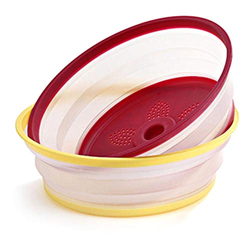 Gresunny Faltbare Mikrowellenabdeckhaube Klappbare Mikrowellenabdeckung mit Sieb Anti-Sputtering Mikrowelle Platte Abdeckung Mikrowellen Deckel Haube Ablauf Korb für Obst und Gemüse Gelb & Rot von Gresunny