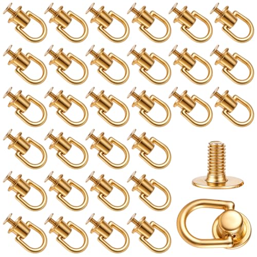 30 Stück D Ring Stud Screw Head D-Ring Kopf Button Stud Nieten mit Schraubverschluss D-Ring Kopf Button Nieten Silber Metallring Button Stud Nieten 360° Drehbar Nietknopf für Diy Leder Geldbör von Grevosea