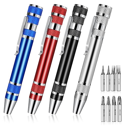 4 Stück 8 In 1 Stift Schraubendreher,Mini Schraubendreher Set,Taschen Schraubendreher,Magnetisch Tragbarer Schraubendreher Kreuzende Schlitzschraubendreher für Reparaturen Installieren Hand Werkzeug von Grevosea