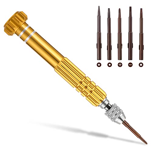 Grevosea 5-in-1 Mini Schraubenzieher set 10cm Multifunktionaler Schraubendreher Reparatur Kleine Feinschraubendreher Legierter Stahl Computer-Schraubendreher für Smartphone Elektronik Uhr Brillen-Gold von Grevosea